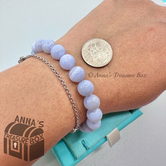 Tiffany & Co. 925 Silver 8mm Blue Lace Agate Toggle 8" Bracelet (bx, pch, rbbn - Picture 9 of 9